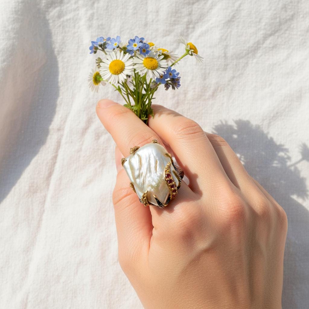 925 Sterling Silver Freshwater Pearl Ring, additional angle