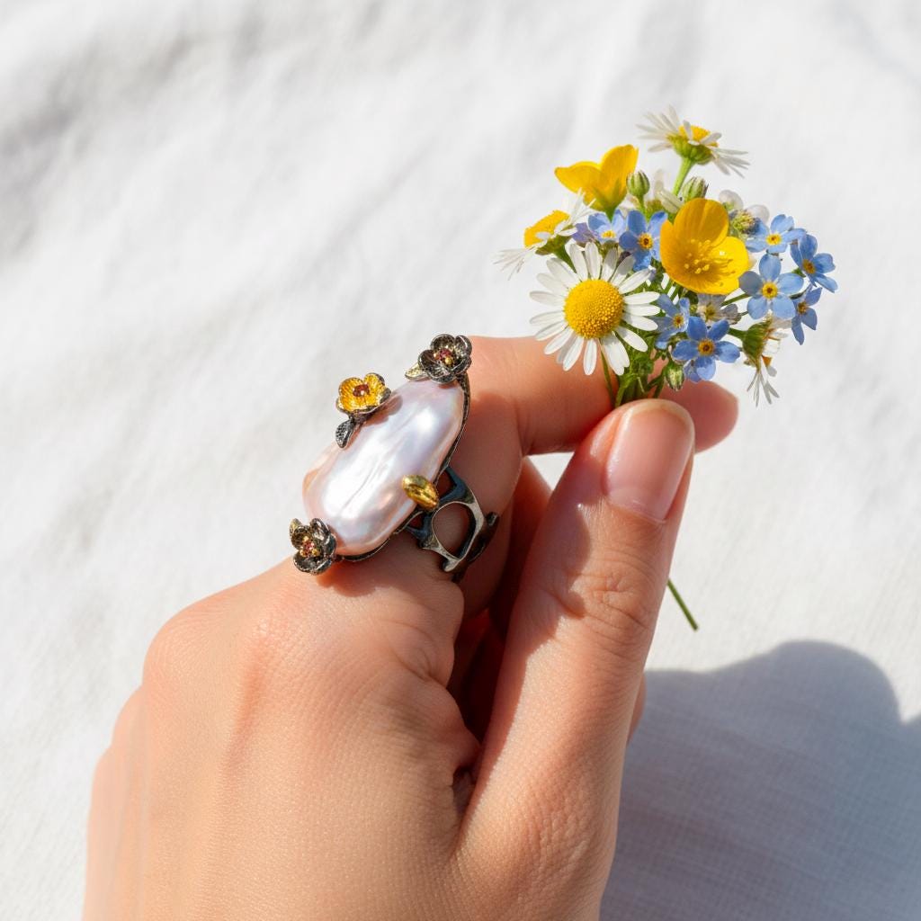 925 Sterling Silver Baroque Pearl Ring