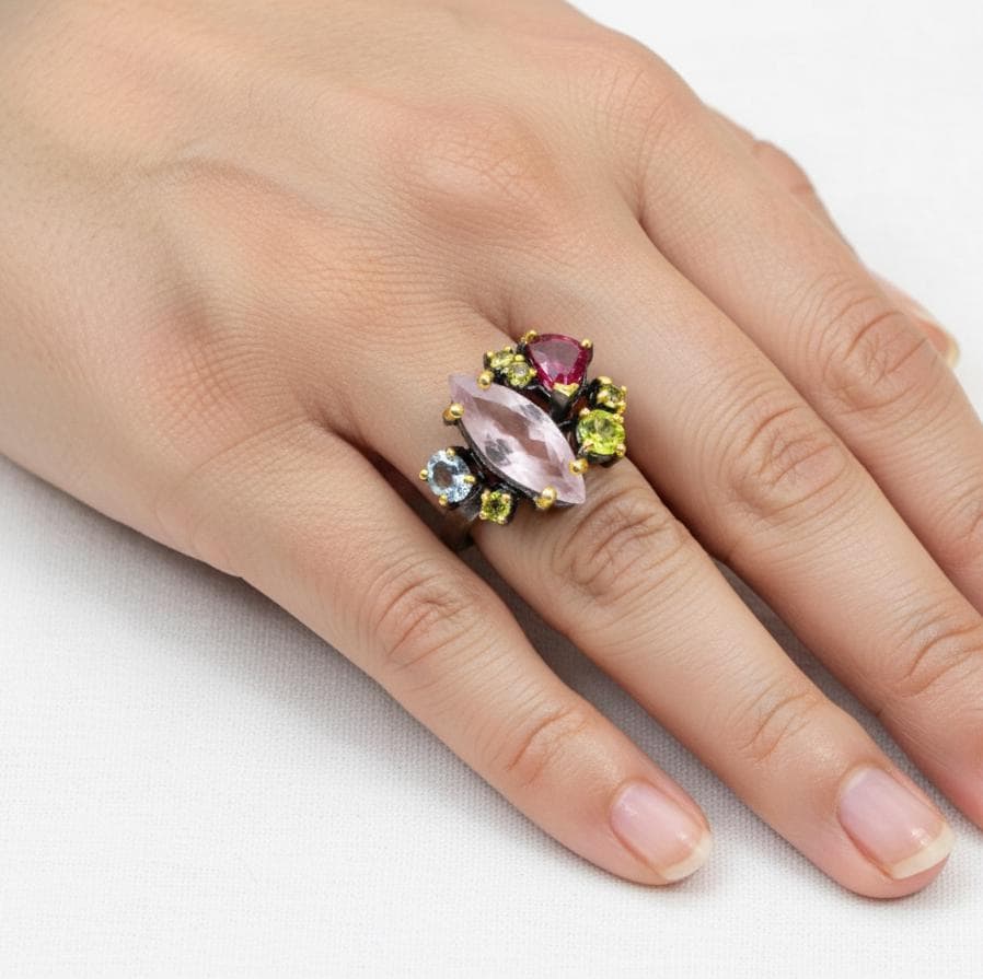 925 Sterling Silver Morganite Cluster Ring