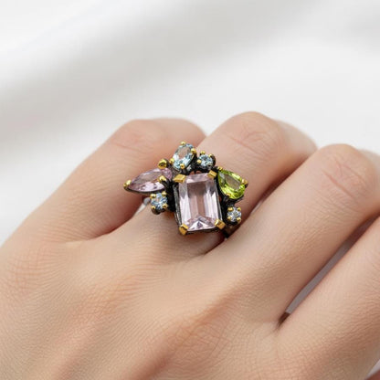 925 Sterling Silver Morganite Cluster Ring