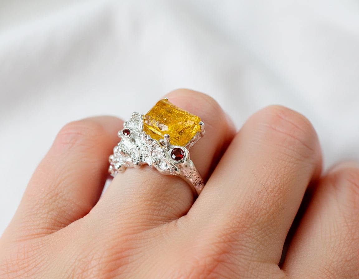 925 Sterling Silver Raw Yellow Stone Ring