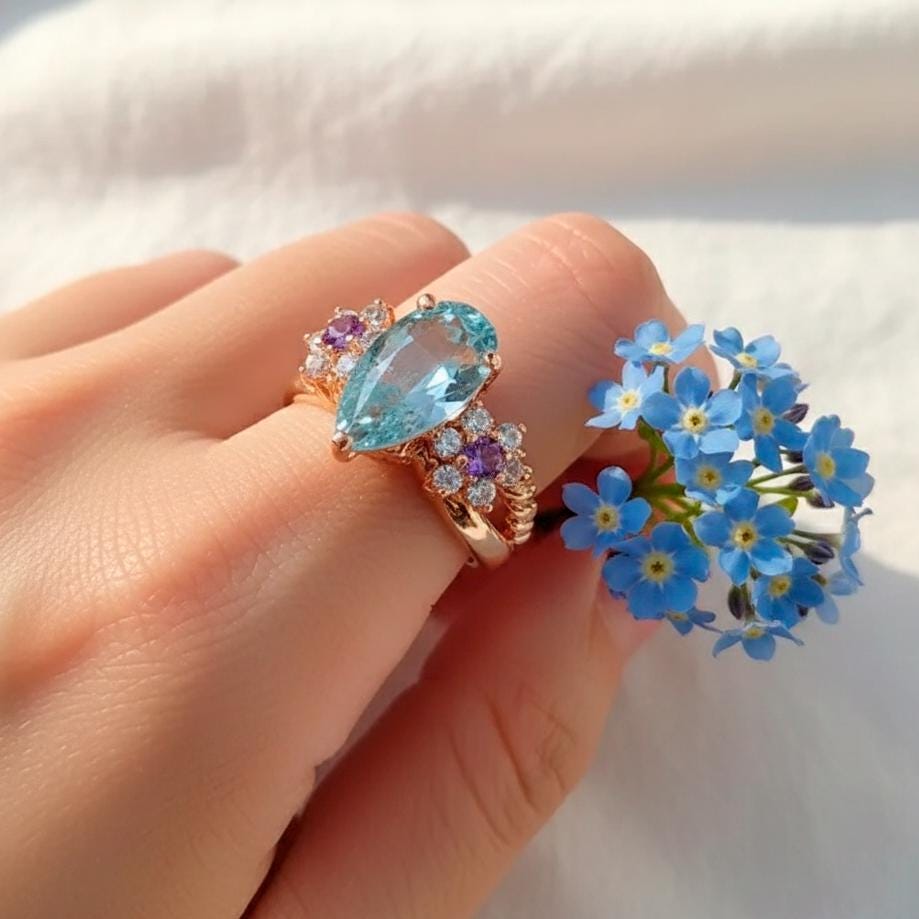 925 Sterling Silver Aquamarine Ring, alternate angle