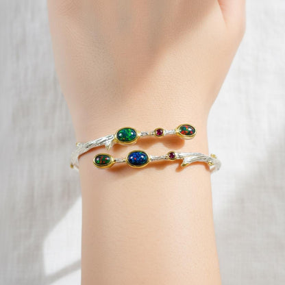 925 Sterling Silver Black Opal Branch Cuff Bracelet