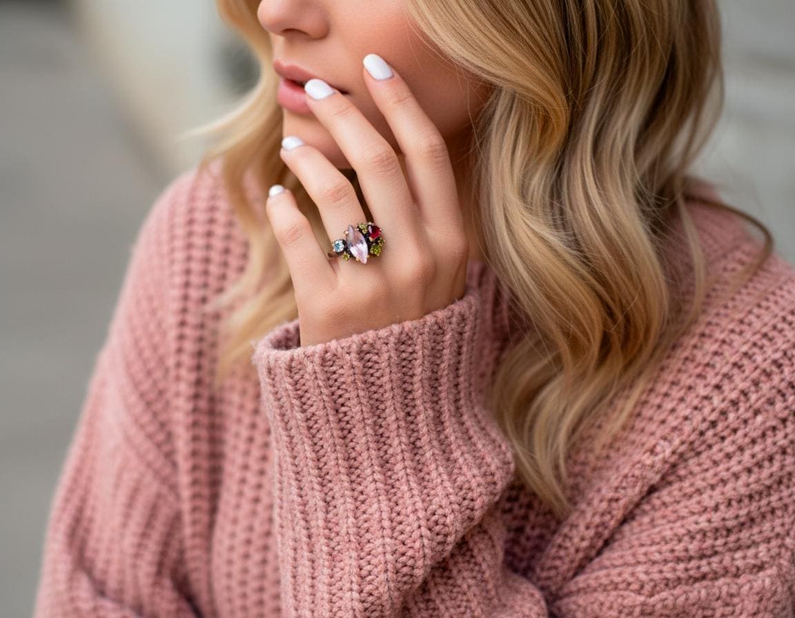 925 Sterling Silver Morganite Cluster Ring