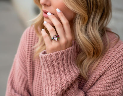 925 Sterling Silver Morganite Cluster Ring