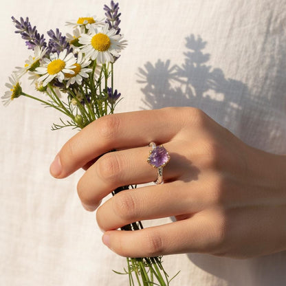 925 Sterling Silver Raw Purple Amethyst Ring