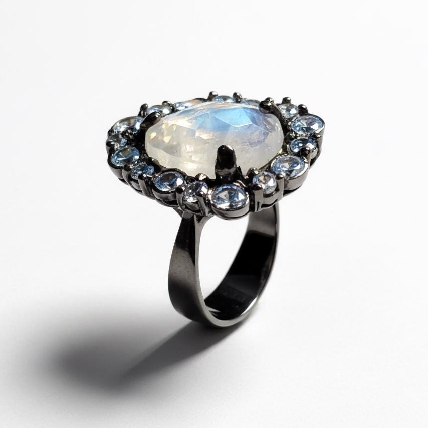 925 Sterling Silver Moonstone Halo Ring