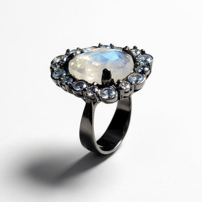 925 Sterling Silver Moonstone Halo Ring