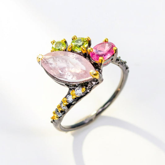 925 Sterling Silver Morganite Mothers Ring