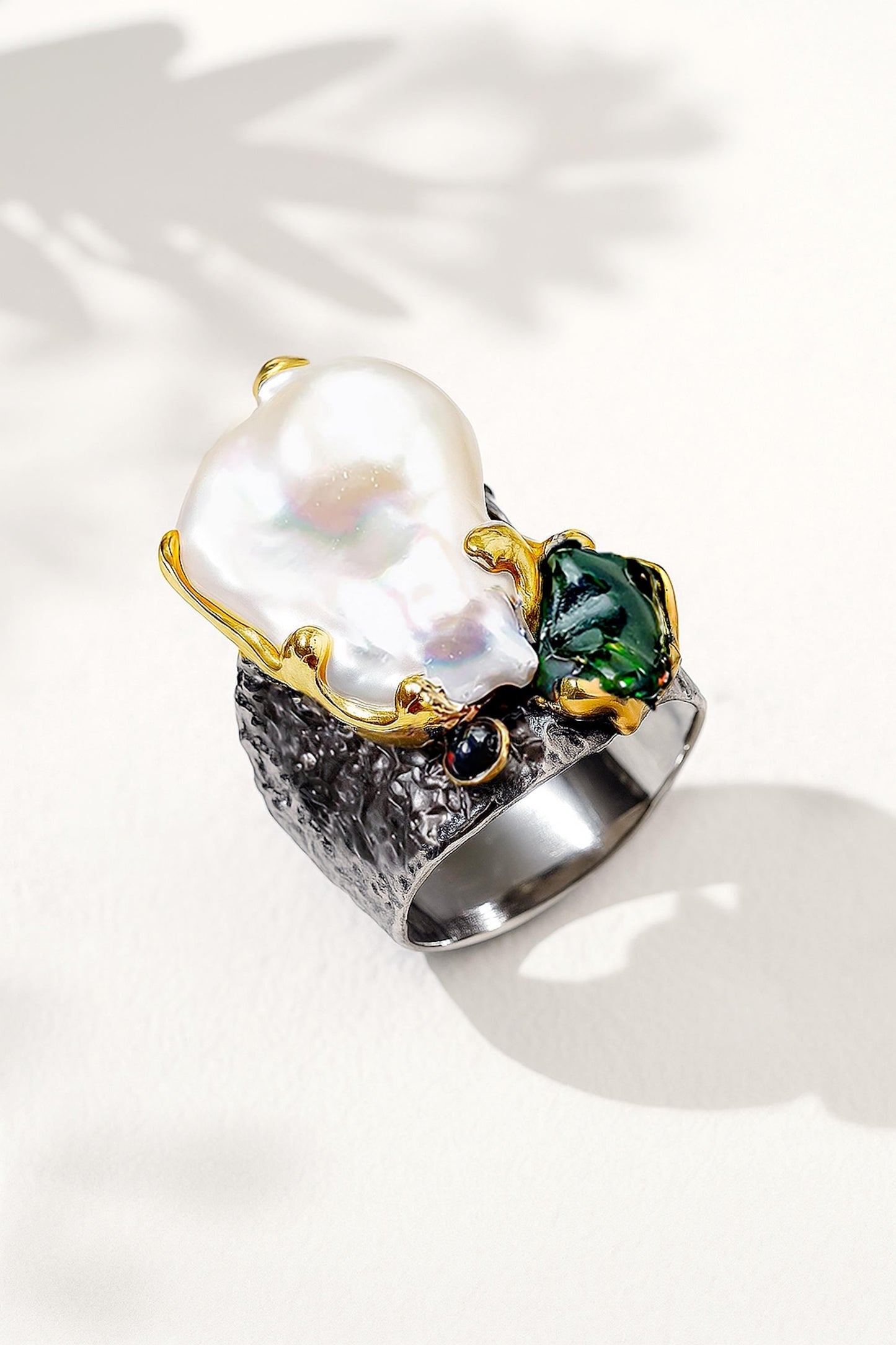 925 Sterling Silver Baroque Pearl Wide Band Ring