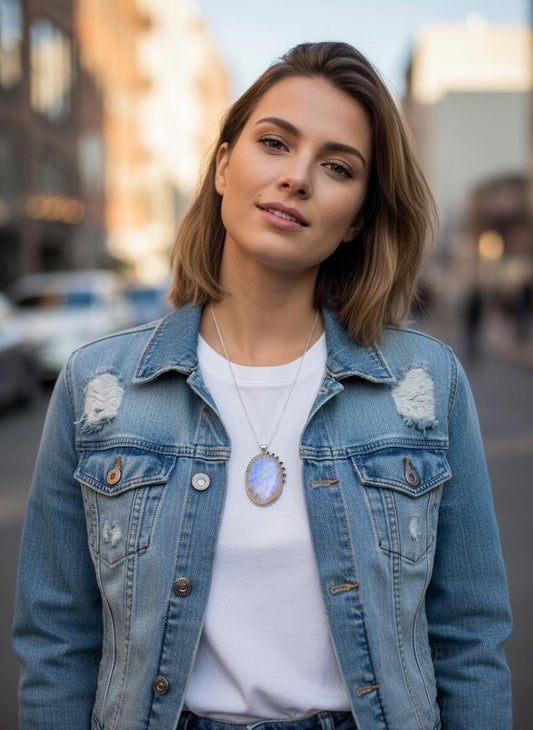 925 Sterling Silver Moonstone Chunky Necklace
