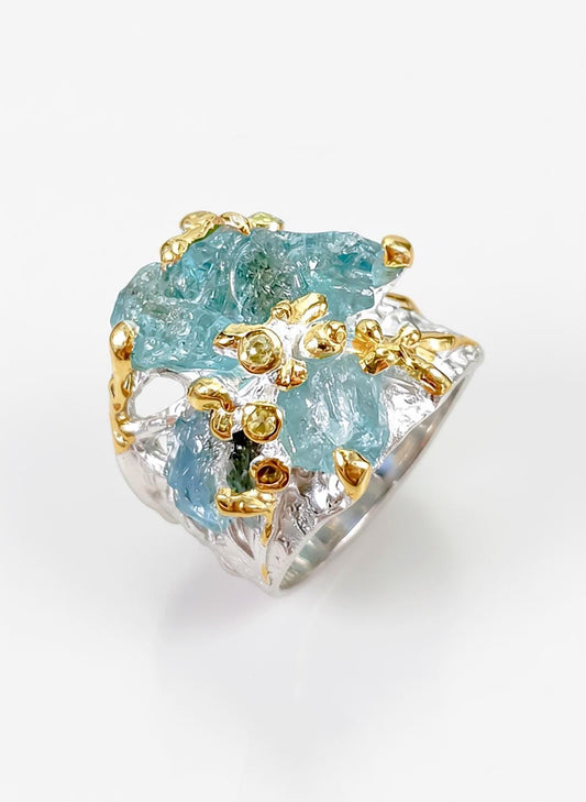 925 Sterling Silver Raw Apatite Textured Ring