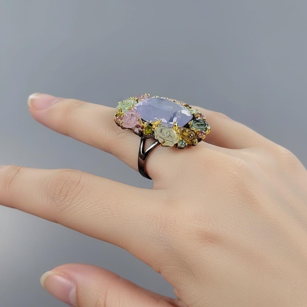 925 sterling silver lavender quartz bouquet ring
