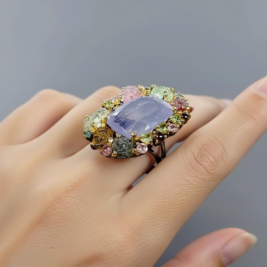 925 sterling silver lavender quartz bouquet ring