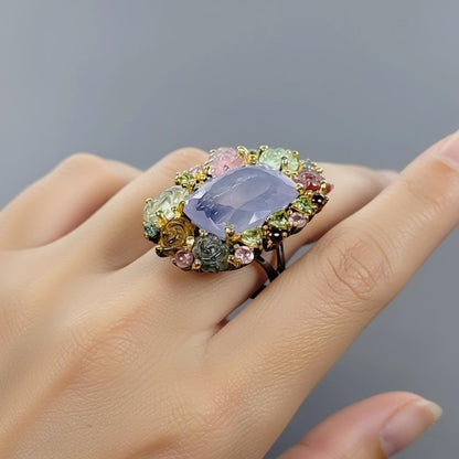 925 sterling silver lavender quartz bouquet ring