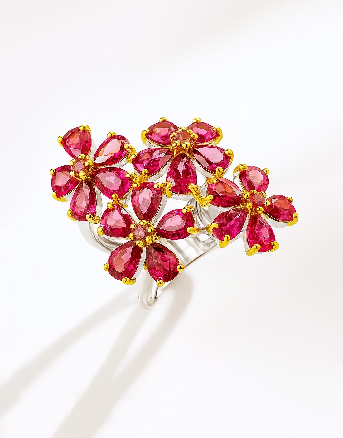 925 Sterling Silver Pink Rhodolite Flower Ring