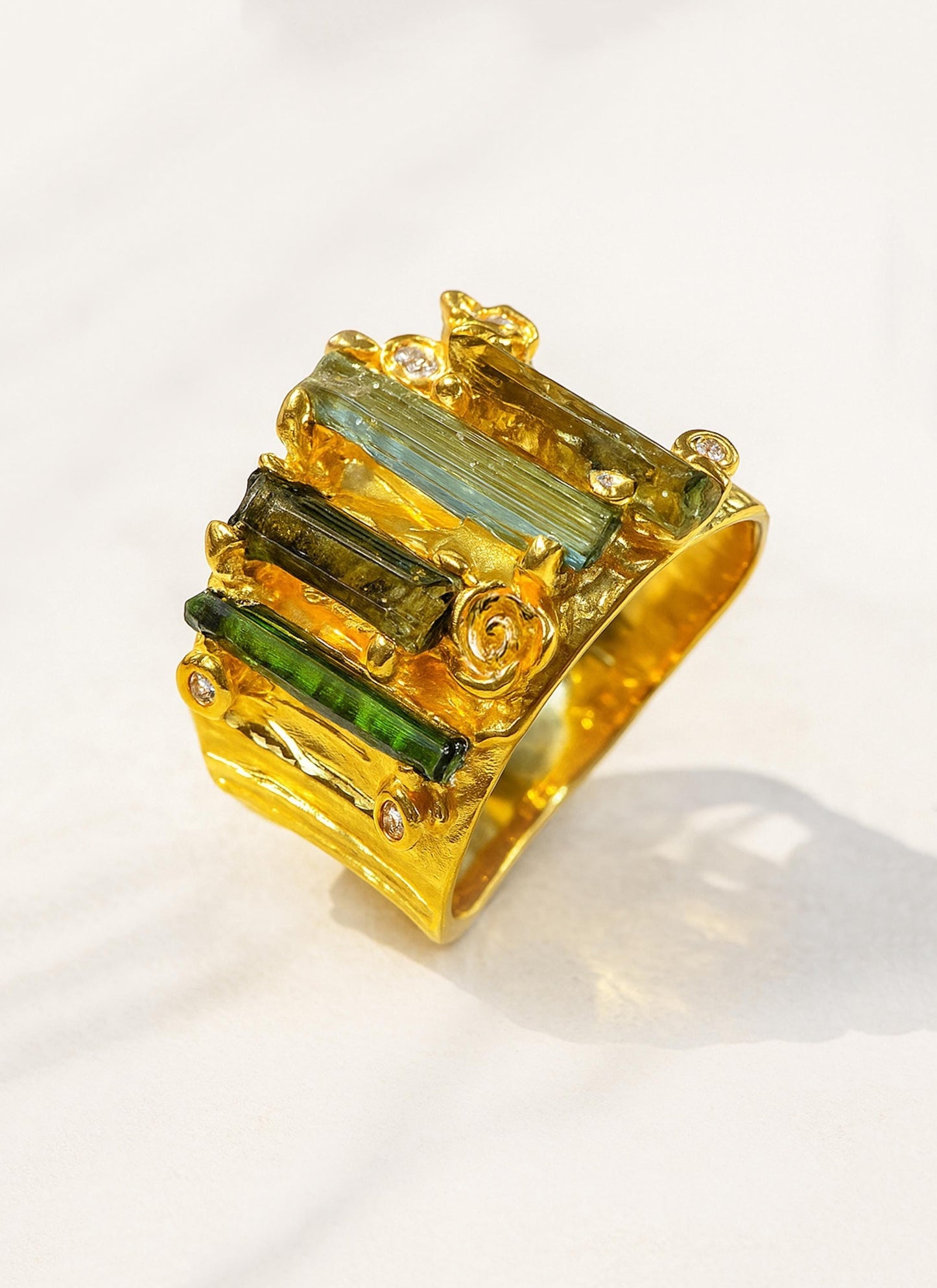 925 sterling silver raw green tourmaline ring