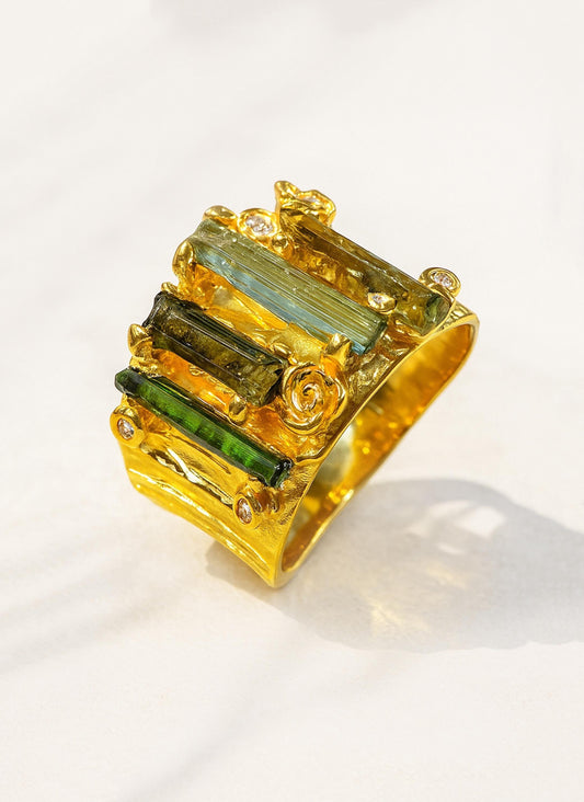 925 sterling silver raw green tourmaline ring