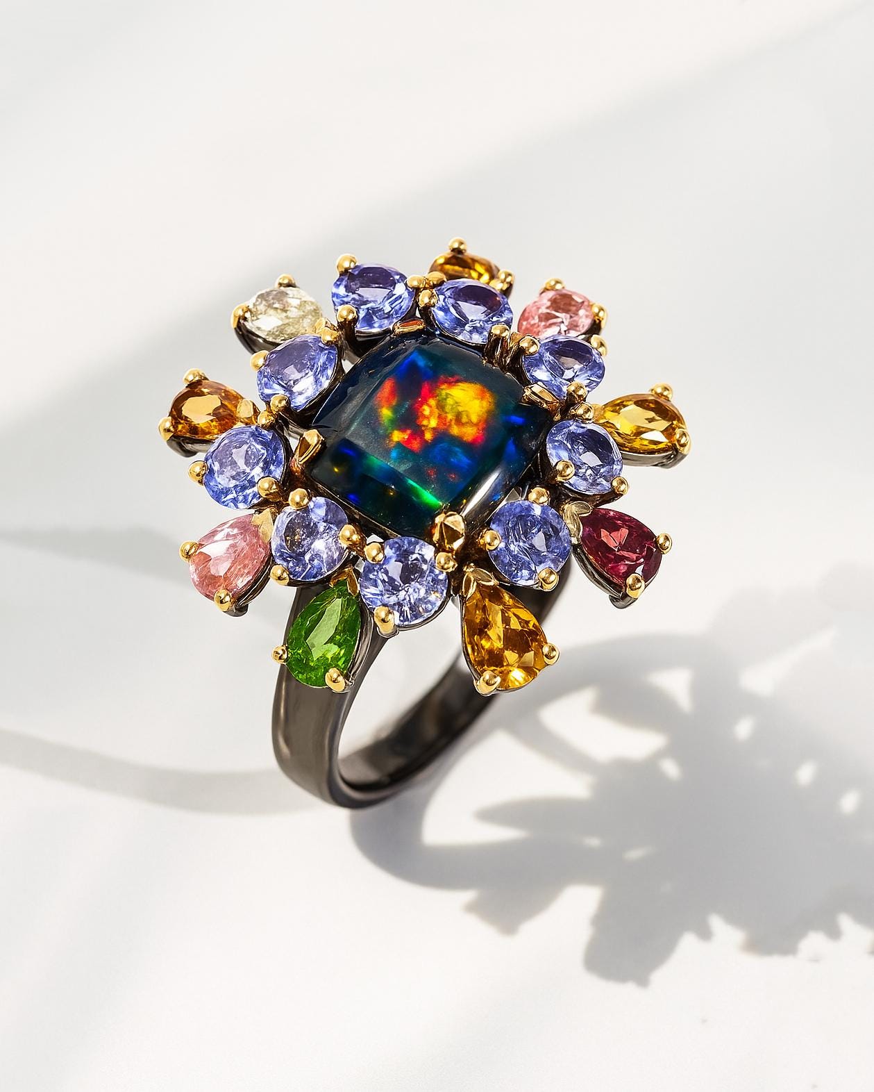 925 Sterling Silver Black Opal Halo Ring