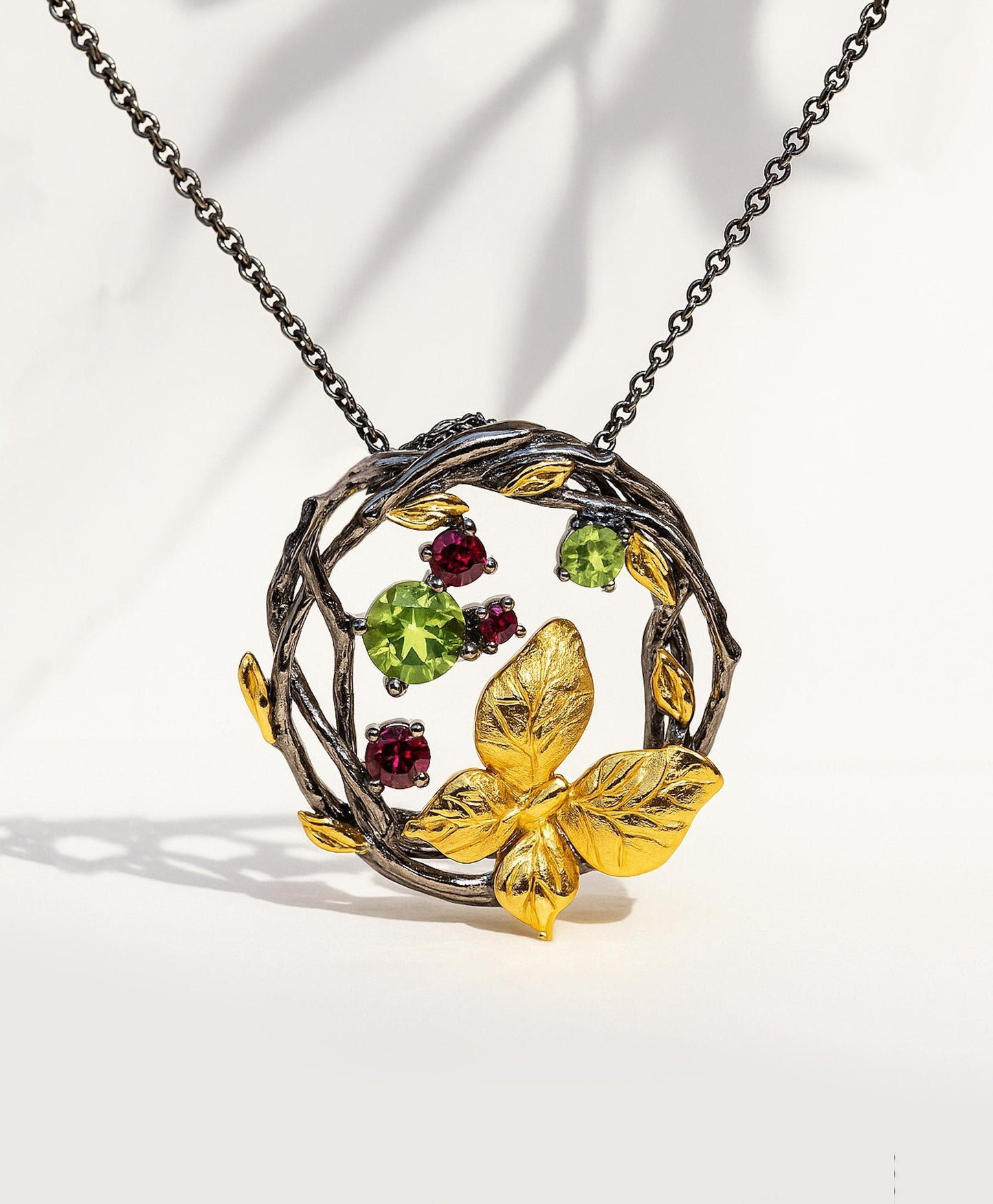 925 Sterling Silver Peridot Amethyst Butterfly Necklace