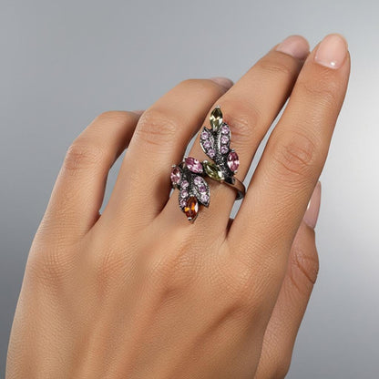 925 Sterling Silver Tourmaline Leaf Ring