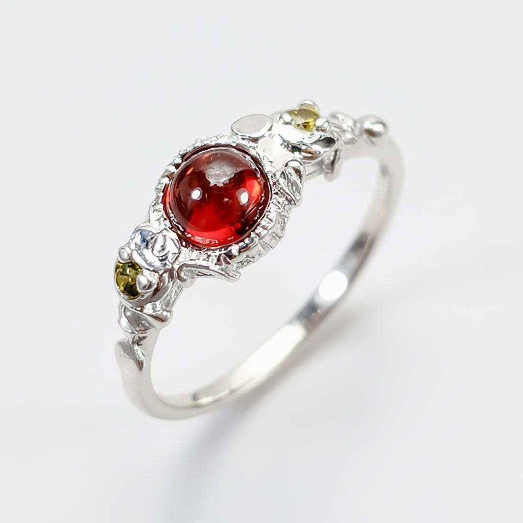 925 Sterling Silver Red Garnet Tiny Ring