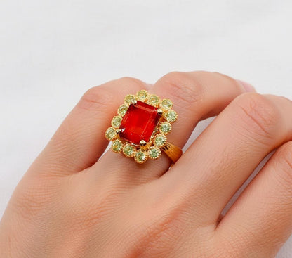 925 Sterling Silver Red Garnet Halo Ring