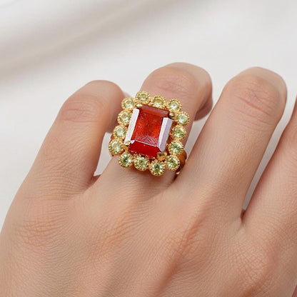 925 Sterling Silver Red Garnet Halo Ring