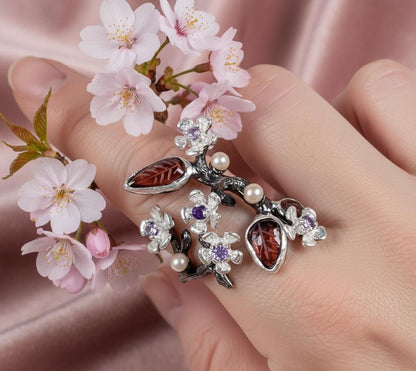 925 Sterling Silver Sakura Branch Ring