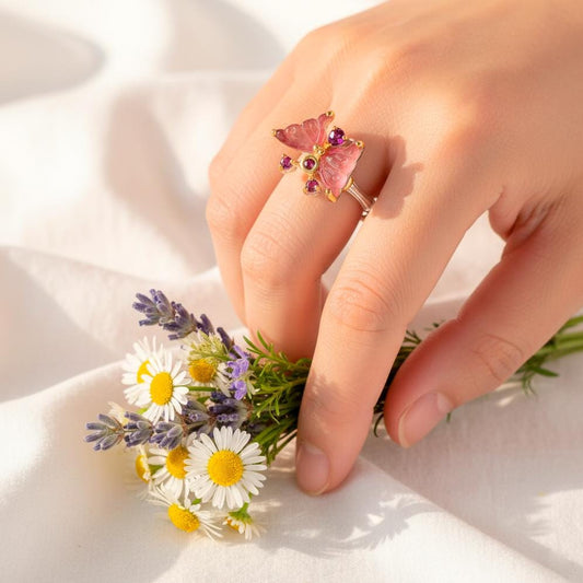 925 Sterling Silver Butterfly Tourmaline Ring