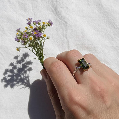 925 Sterling Silver Green Tourmaline Dainty Ring