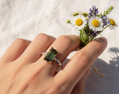 925 Sterling Silver Green Tourmaline Dainty Ring