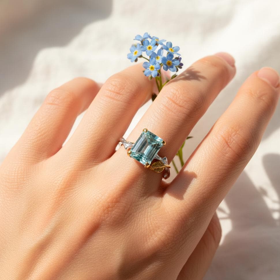 925 Sterling Silver Aquamarine Ring, side view