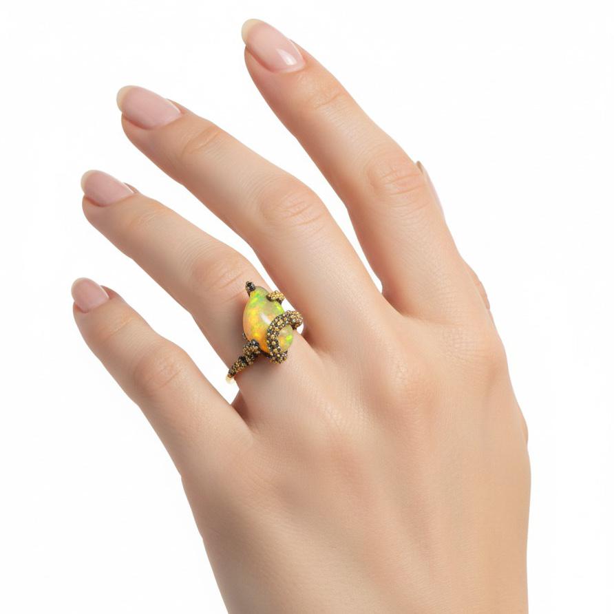 925 Sterling Silver Raw Fire Opal Octopus Ring