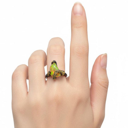 925 Sterling Silver Raw Fire Opal Octopus Ring