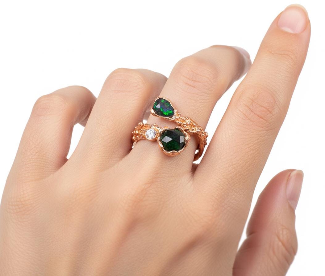 925 sterling silver black opal nature ring
