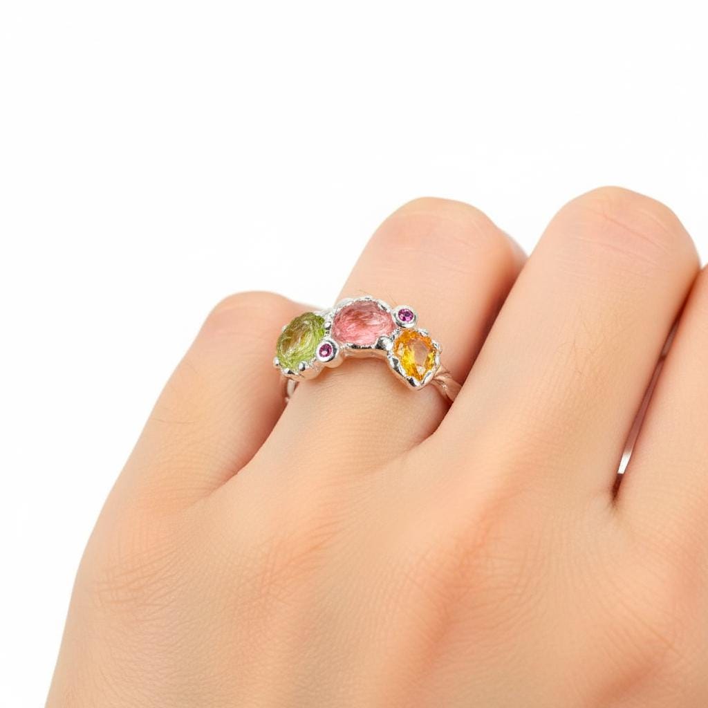 925 sterling silver pink ruby tiny nature ring