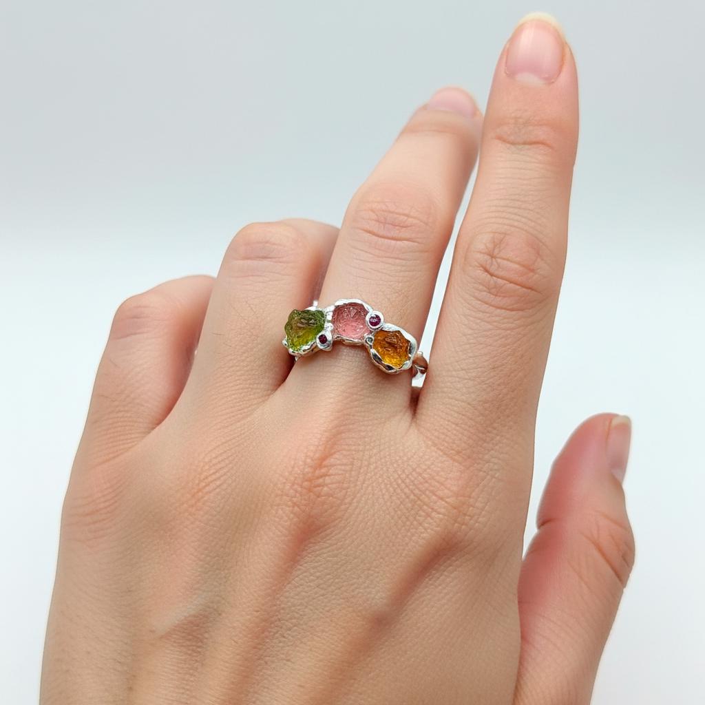 925 sterling silver pink ruby tiny nature ring