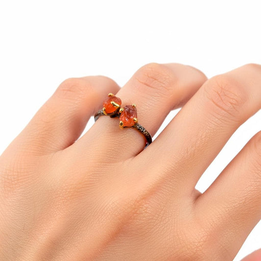 925 sterling silver red spinel mixed metal ring