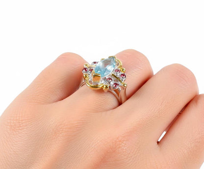 925 sterling silver marquise aquamarine ring