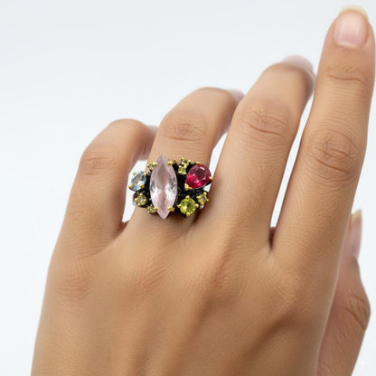 925 Sterling Silver Morganite Cluster Ring