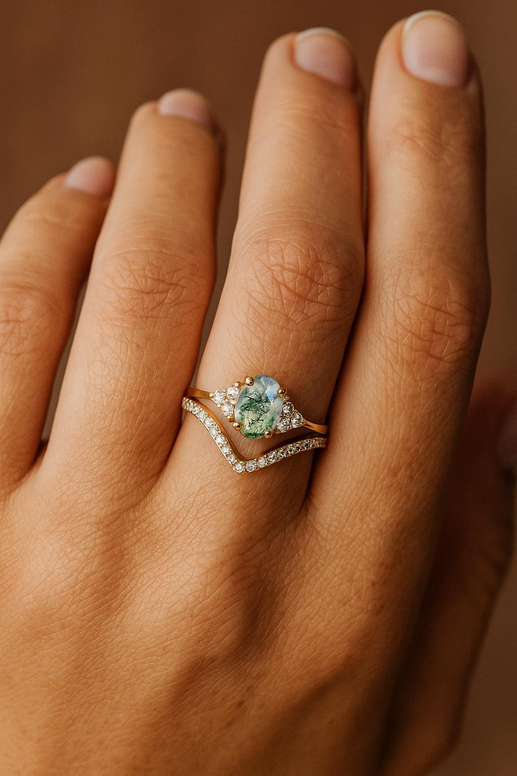 925 sterling silver moss agate green oval ring