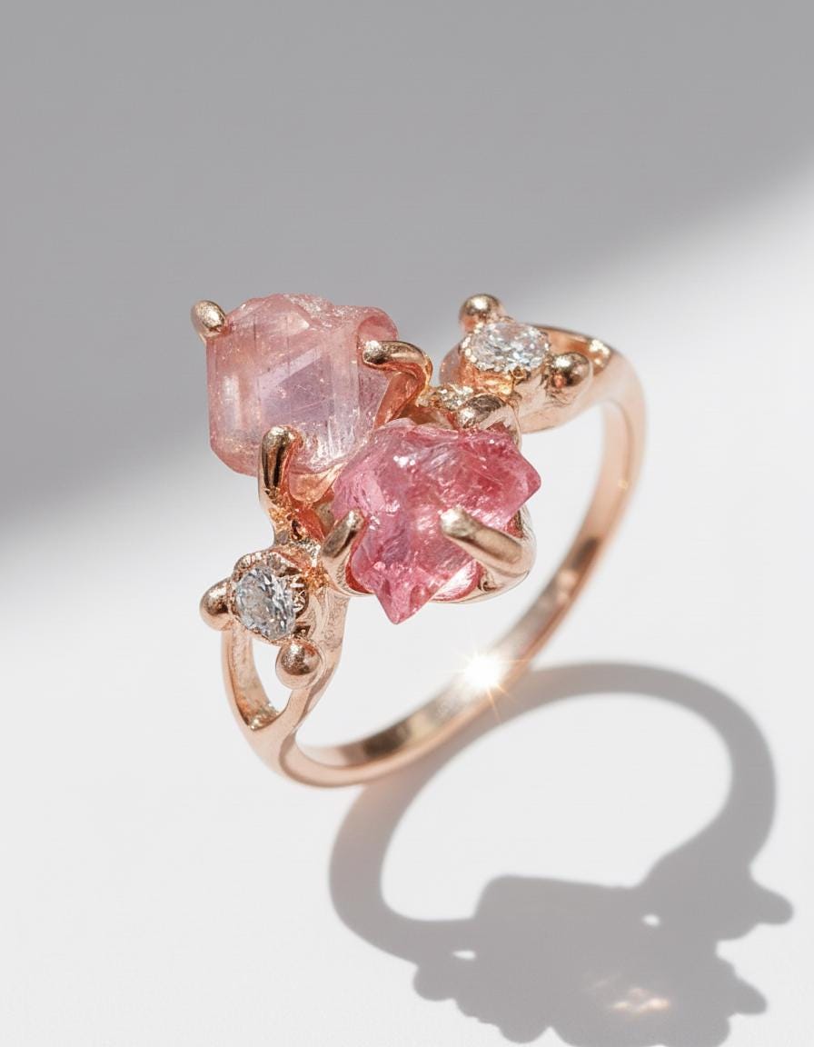 925 Sterling Silver Raw Pink Tourmaline Ring