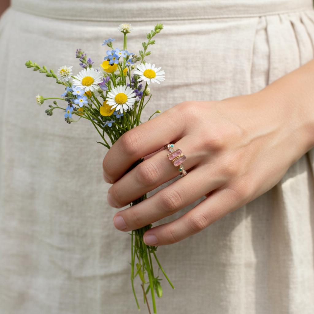 925 Sterling Silver Raw Pink Tourmaline Ring