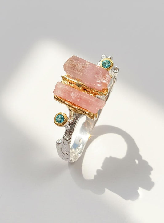 925 Sterling Silver Raw Pink Tourmaline Ring