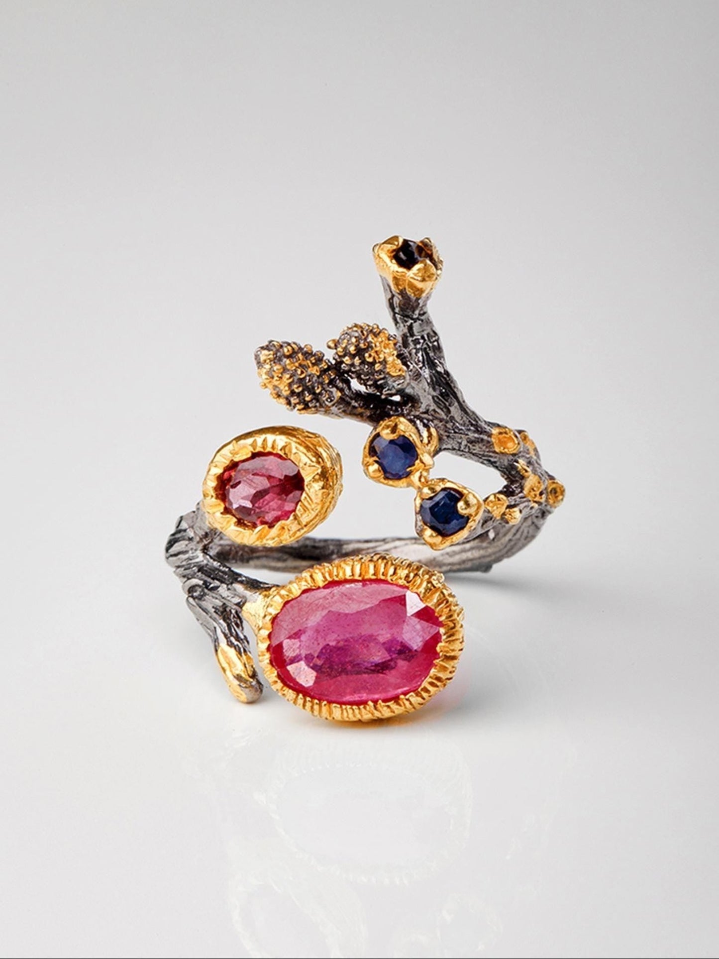 925 Sterling Silver Pink Ruby Branch Ring