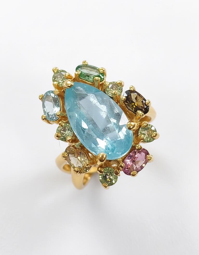 925 Sterling Silver Kyanite Tourmaline Ring