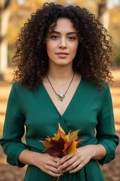 925 sterling silver rainbow opal leaf necklace