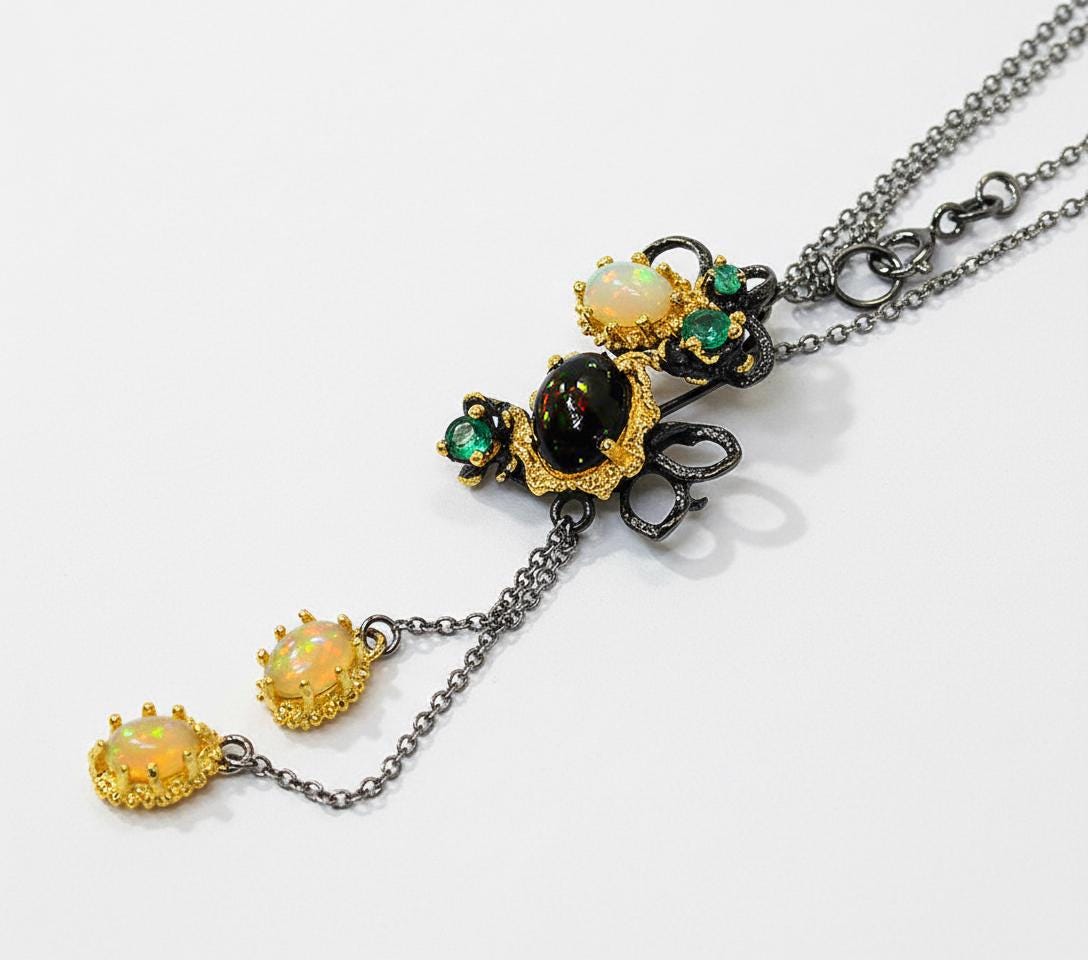 925 Sterling Silver Black Opal Lariat Necklace