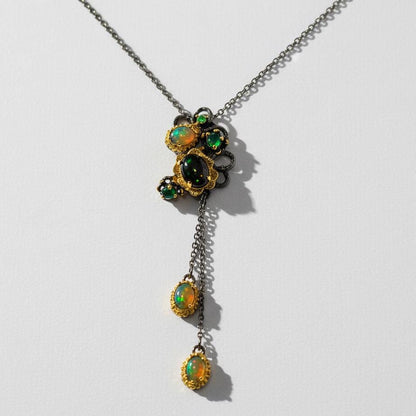 925 Sterling Silver Black Opal Lariat Necklace